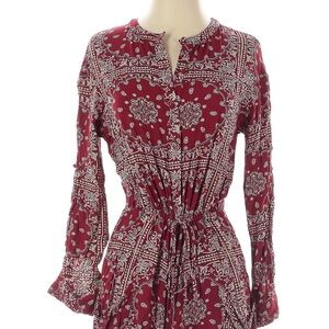 Women's Burgundy Paisley Print Tie-Waist Shorts Romper